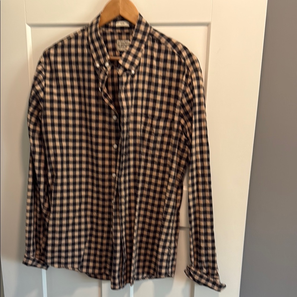 Men's Large J Crew checkered black & cream button down shirt